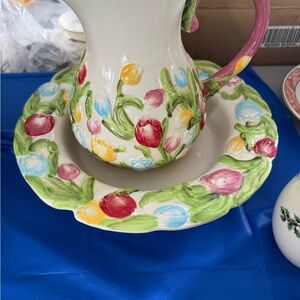 TEMPTATIONS by Tara Figural Floral Tulip 2 qt pitcher and 12” bowl